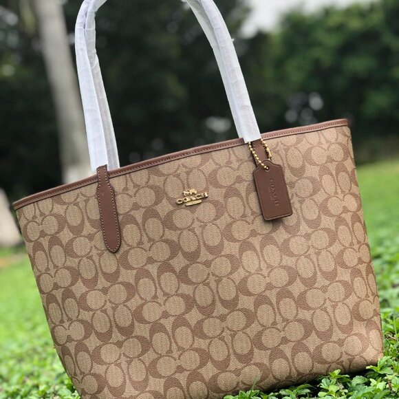 NWT coach city tote Coach Brown Signature Tote Bag - Picture 1 of 8